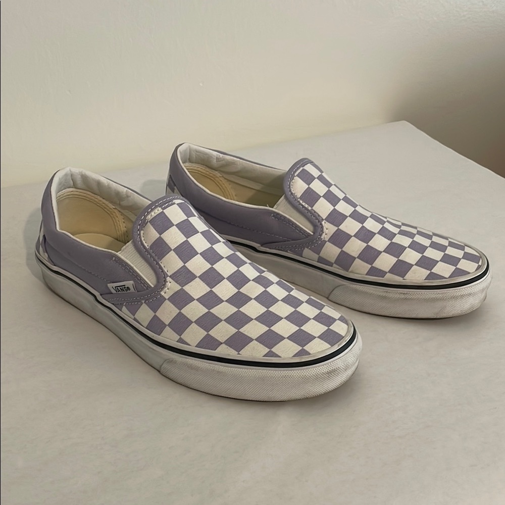 Vans Purple and White Checkered Slip-On Shoes